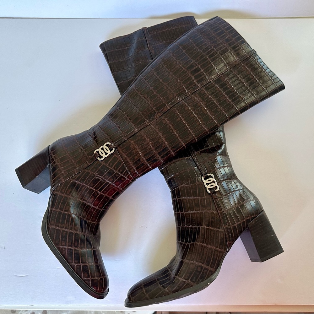 Karen Scott Crocodile Pattern Black Over the Knee Boots